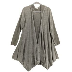 Caution To The Wind Open Front Cardigan M Beige Hooded Knit Asymmetric Waterfall